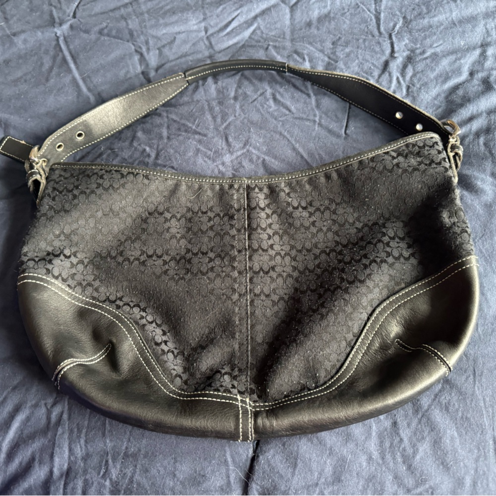 Coach Signature Fabric and Leather Trim Hobo